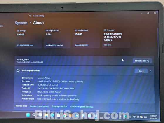 ASUS VivoBook 15 (Core i7 8th Gen, 16GB RAM, 1TB SSD)